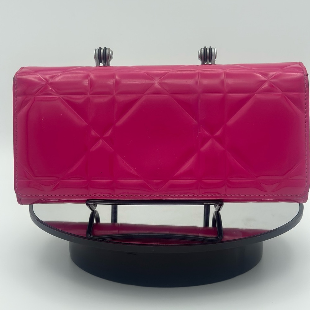 ❗️SOLD❗️Authentic DIOR Patent Lady Dior Cannage Wallet on a Chain in Pink
